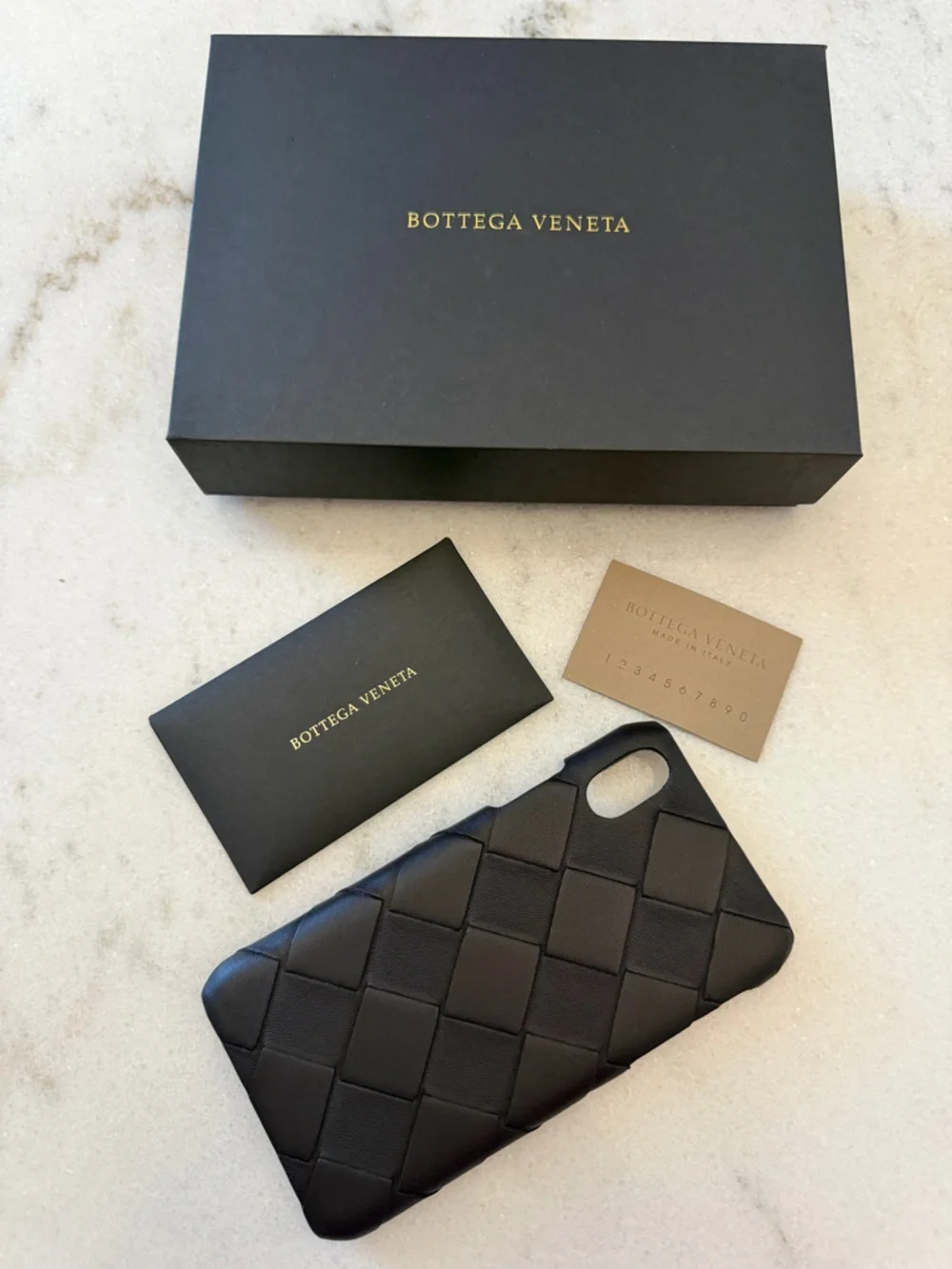 Bottega Veneta brown/Black Intrecciato Leather IPHONE XS Phone Case